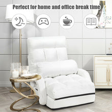 Load image into Gallery viewer, Gymax White Folding Lazy Sofa Floor Chair Sofa Lounger Bed with Armrests and Pillow