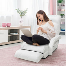 Load image into Gallery viewer, Gymax White Folding Lazy Sofa Floor Chair Sofa Lounger Bed with Armrests and Pillow