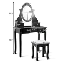 Load image into Gallery viewer, Gymax Vanity Jewelry Wooden Makeup Dressing Table Set W/Stool Mirror & 5 Drawers Black