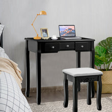Load image into Gallery viewer, Gymax Vanity Jewelry Wooden Makeup Dressing Table Set W/Stool Mirror & 5 Drawers Black
