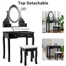 Load image into Gallery viewer, Gymax Vanity Jewelry Wooden Makeup Dressing Table Set W/Stool Mirror & 5 Drawers Black
