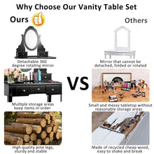 Load image into Gallery viewer, Gymax Vanity Jewelry Wooden Makeup Dressing Table Set W/Stool Mirror & 5 Drawers Black