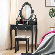 Load image into Gallery viewer, Gymax Vanity Makeup Dressing Table Stool Set w/ Mirror& 4 Drawers & Rose Cushion Black