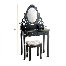 Load image into Gallery viewer, Gymax Vanity Makeup Dressing Table Stool Set w/ Mirror& 4 Drawers & Rose Cushion Black
