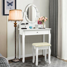 Load image into Gallery viewer, Gymax 3 Drawers Bedroom Vanity Makeup Dressing Table Stool Set Lighted Mirror W/10 LED Bulbs