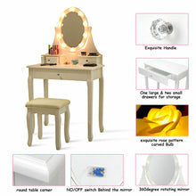 Load image into Gallery viewer, Gymax 3 Drawers Bedroom Vanity Makeup Dressing Table Stool Set Lighted Mirror W/10 LED Bulbs