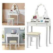 Load image into Gallery viewer, Gymax 3 Drawers Bedroom Vanity Makeup Dressing Table Stool Set Lighted Mirror W/10 LED Bulbs