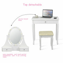 Load image into Gallery viewer, Gymax 3 Drawers Bedroom Vanity Makeup Dressing Table Stool Set Lighted Mirror W/10 LED Bulbs