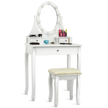 Load image into Gallery viewer, Gymax 3 Drawers Bedroom Vanity Makeup Dressing Table Stool Set Lighted Mirror W/10 LED Bulbs