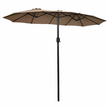 Load image into Gallery viewer, Gymax 15' Twin Patio Umbrella Double-Sided Outdoor Market Umbrella with Crank Tan