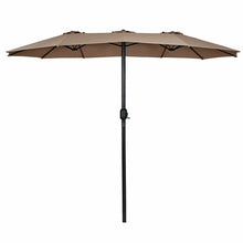 Load image into Gallery viewer, Gymax 15' Twin Patio Umbrella Double-Sided Outdoor Market Umbrella with Crank Tan