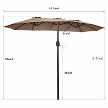 Load image into Gallery viewer, Gymax 15' Twin Patio Umbrella Double-Sided Outdoor Market Umbrella with Crank Tan