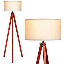 Load image into Gallery viewer, Gymax Modern Wood Tripod Floor Lamp Flaxen Lamp Shade w/ Foot Switch Home & Office