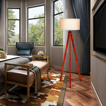 Load image into Gallery viewer, Gymax Modern Wood Tripod Floor Lamp Flaxen Lamp Shade w/ Foot Switch Home & Office