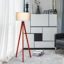 Load image into Gallery viewer, Gymax Modern Wood Tripod Floor Lamp Flaxen Lamp Shade w/ Foot Switch Home & Office