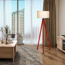 Load image into Gallery viewer, Gymax Modern Wood Tripod Floor Lamp Flaxen Lamp Shade w/ Foot Switch Home & Office