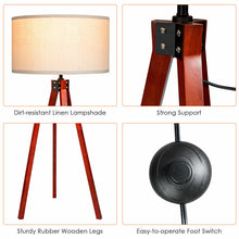 Load image into Gallery viewer, Gymax Modern Wood Tripod Floor Lamp Flaxen Lamp Shade w/ Foot Switch Home & Office