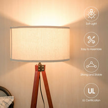 Load image into Gallery viewer, Gymax Modern Wood Tripod Floor Lamp Flaxen Lamp Shade w/ Foot Switch Home & Office