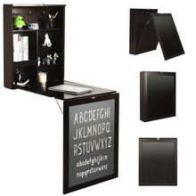 Load image into Gallery viewer, Gymax White/Black/Brown Wall Mounted Table Fold Out Desk with A Blackboard/Chalkboard