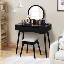 Load image into Gallery viewer, Gymax Makeup Vanity Table Set w/Round Mirror & 2 Sliding Drawers Dressing Table Black/White