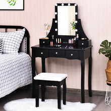 Load image into Gallery viewer, Gymax Vanity Dressing Table Set w/Removable Box &10 Dimmable Bulbs Touch Switch White/Brown/Black