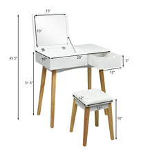 Load image into Gallery viewer, Gymax Vanity Makeup Table Cushioned Stool Set W/Flip Top Mirror &1 Drawer Writing Desk