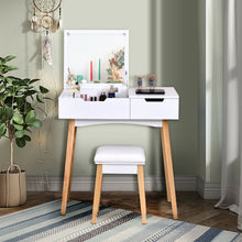 Load image into Gallery viewer, Gymax Vanity Makeup Table Cushioned Stool Set W/Flip Top Mirror &1 Drawer Writing Desk