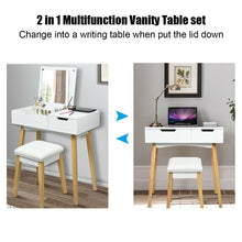 Load image into Gallery viewer, Gymax Vanity Makeup Table Cushioned Stool Set W/Flip Top Mirror &1 Drawer Writing Desk