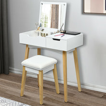 Load image into Gallery viewer, Gymax Vanity Makeup Table Cushioned Stool Set W/Flip Top Mirror &1 Drawer Writing Desk