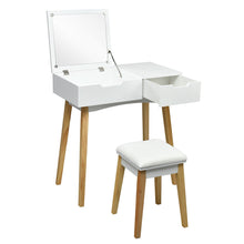 Load image into Gallery viewer, Gymax Vanity Makeup Table Cushioned Stool Set W/Flip Top Mirror &1 Drawer Writing Desk