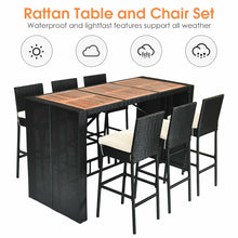 Load image into Gallery viewer, Gymax Set of 7pcs Rattan Wicker Bar Set Patio Dining Furniture w/ Wood Table Top 6 Stools