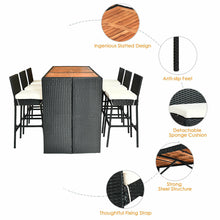 Load image into Gallery viewer, Gymax Set of 7pcs Rattan Wicker Bar Set Patio Dining Furniture w/ Wood Table Top 6 Stools