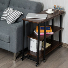 Load image into Gallery viewer, Gymax Walnut Sofa Side Table Rotating Bookcase End Table w/Wheels