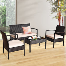 Load image into Gallery viewer, Gymax 4PCS Patio Rattan Set Cushioned Sectional Sofa Glass Table