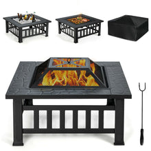 Load image into Gallery viewer, Gymax 32'' 3 in 1 Outdoor Square Fire Pit Table W/ BBQ Grill Rain Cover for Camping
