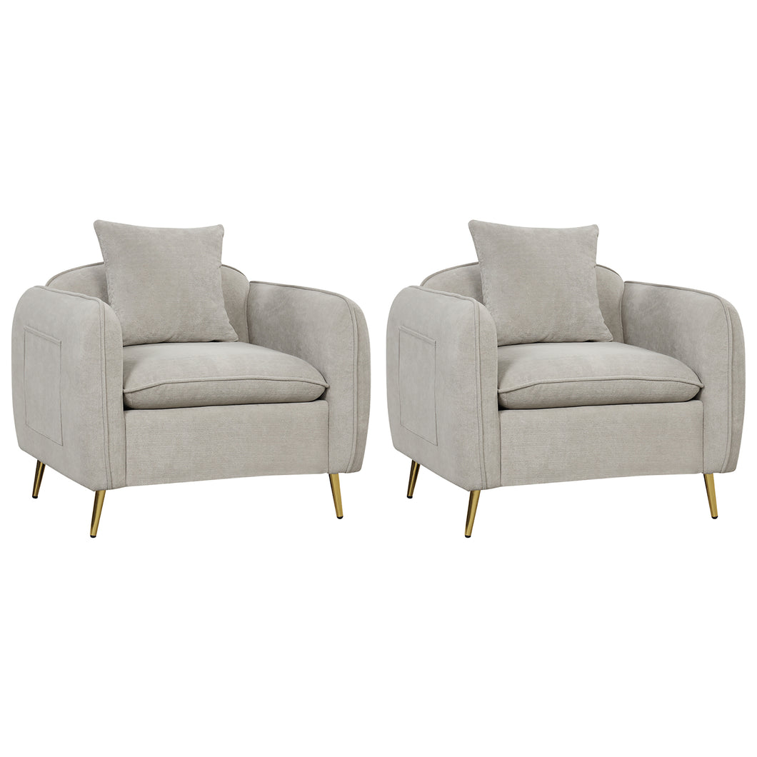Gymax 2 Set Chenille Velvet Accent Chairs Upholstered Armchairs with  Storage Pockets