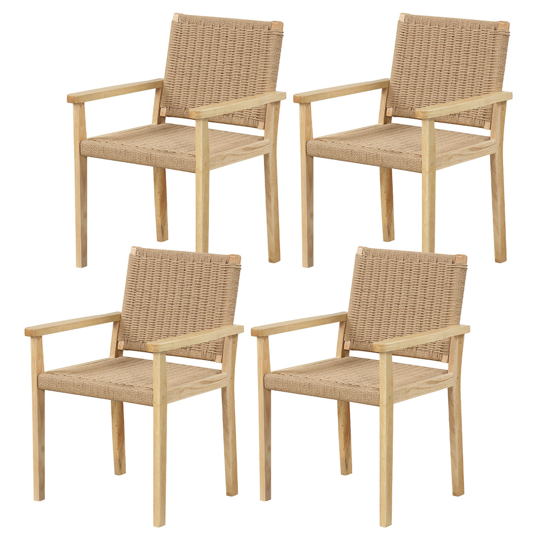 Gymax 4PCS Chair Rubber Wood Dining Armchairs Paper Rope Woven Seat Balcony Patio