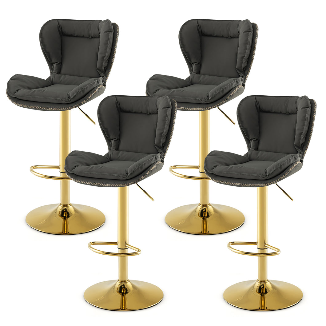 Gymax Adjustable Bar Stool Set of 4 Leathaire Bar Chairs with  Padded Seat & Footrest