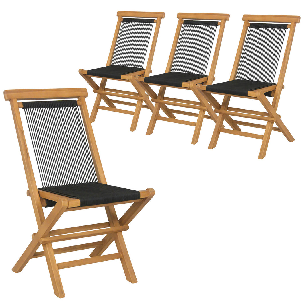 Gymax 4PCS Folding Chairs with  Quick-Folding Portable Design Woven Rope Seat Porch Patio