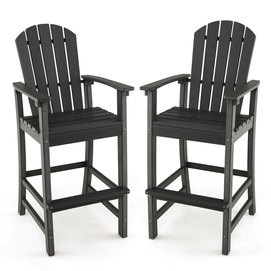 Gymax 2PCS HDPE Bar Height Stool Tall Chair Armrest Footrest All Weather Outdoor Patio