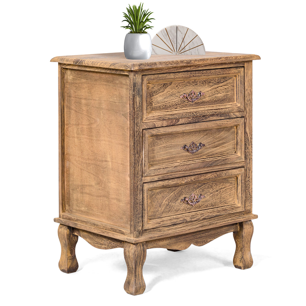 Gymax 3 Drawers Nightstand Storage Wood End Table Side Bedside