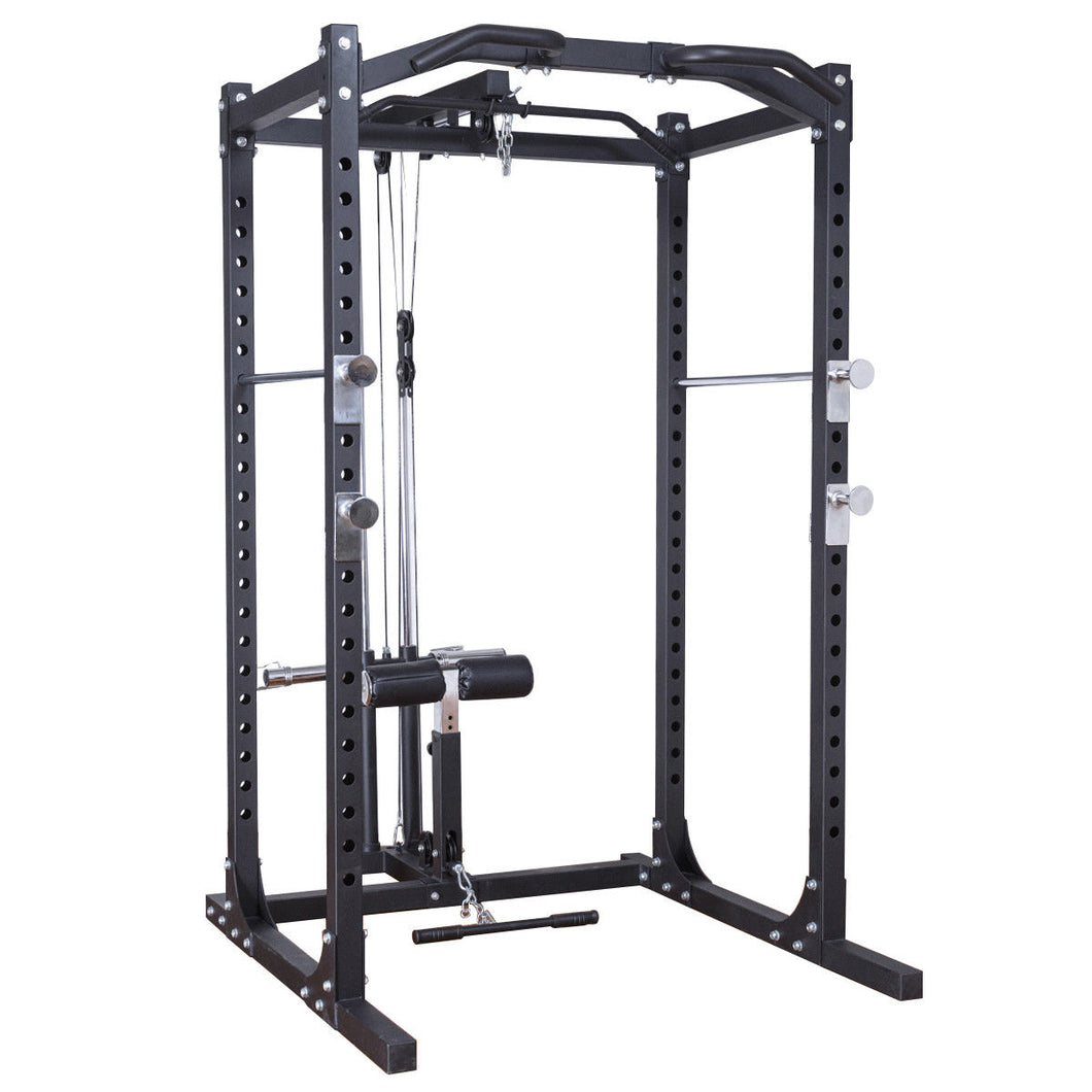 Gymax Fitness Power Rack w Lat Pull Attachment Weight Holder Exercise Station