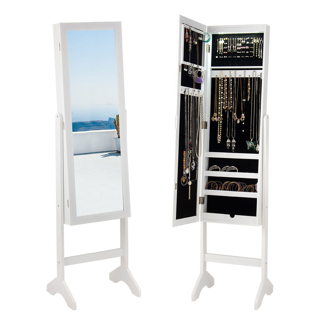 Gymax Modern Mirrored Jewelry Cabinet Armoire Organizer Storage LED Lights With  Stand