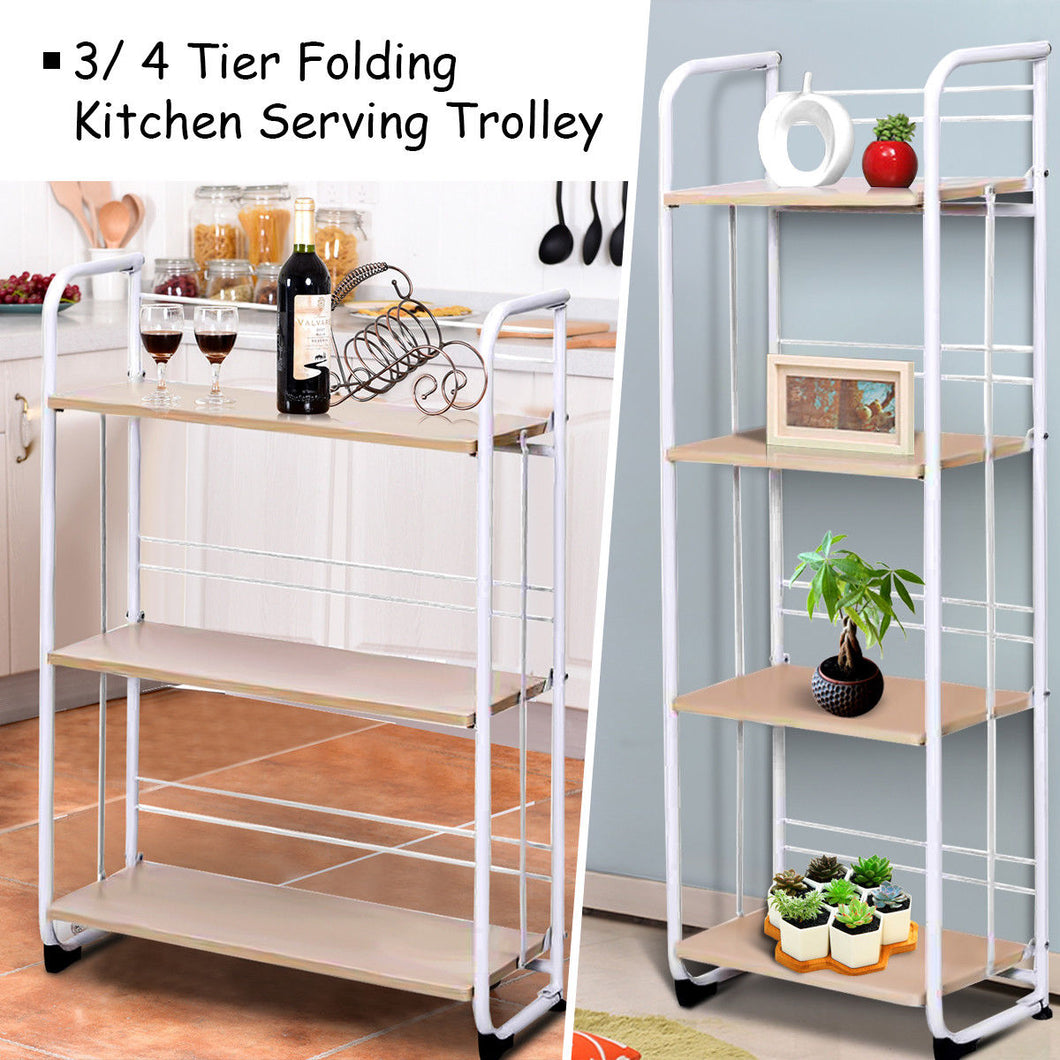 Gymax Set of 2 Folding Shelves Organization 3ith 4 tier Storage Utility Standing Rack