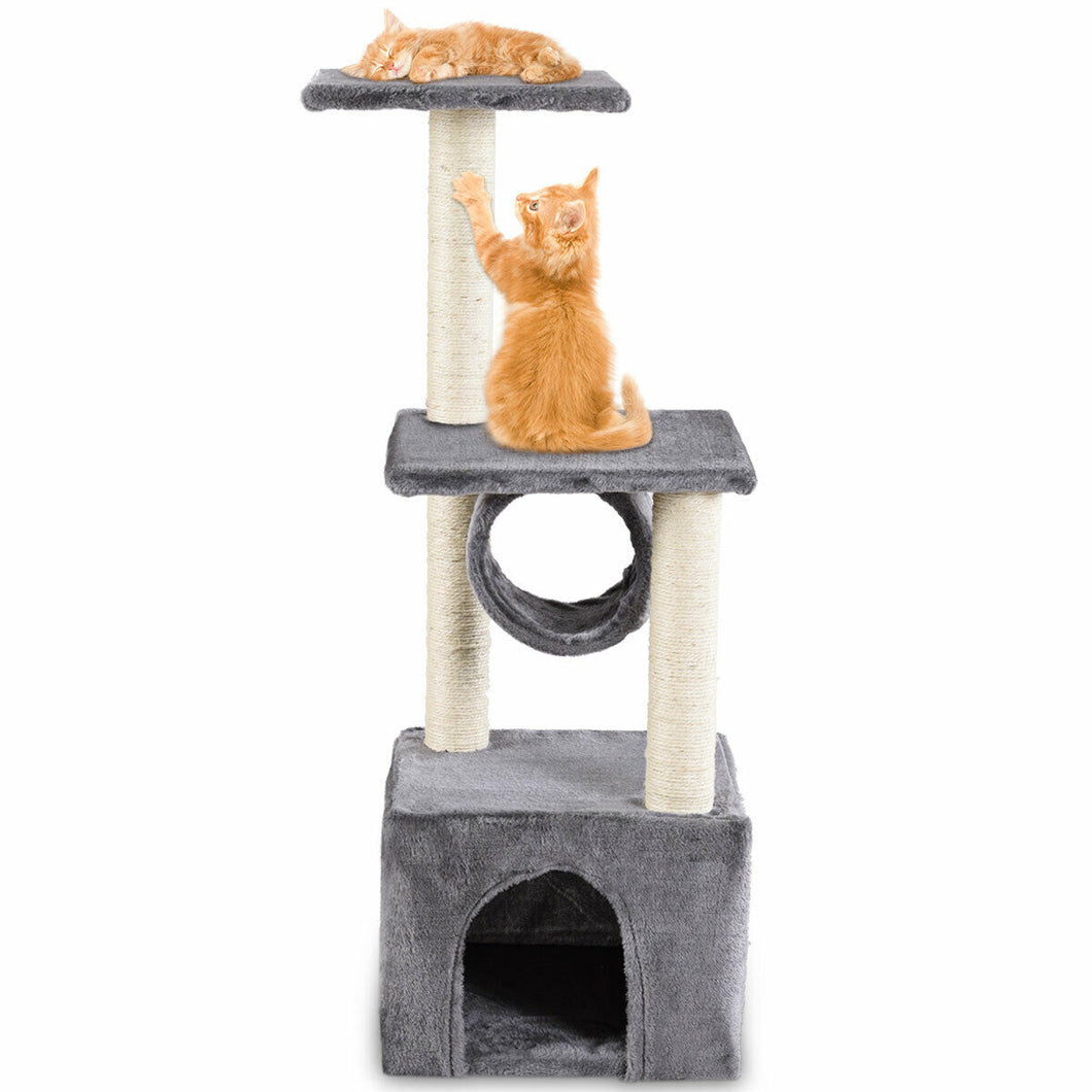 Gymax Deluxe 37'' Cat Tree Condo Furniture Play Toy Scratch Post Kitten Pet House Gray
