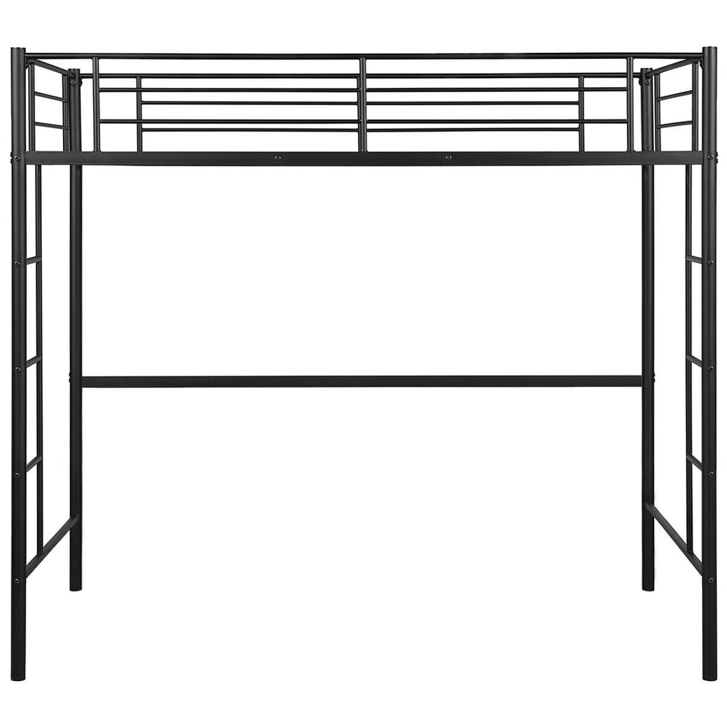 Gymax Twin Loft Bed Metal Bunk Ladder Beds Boys Girls Teens Kids Bedroom Dorm Black