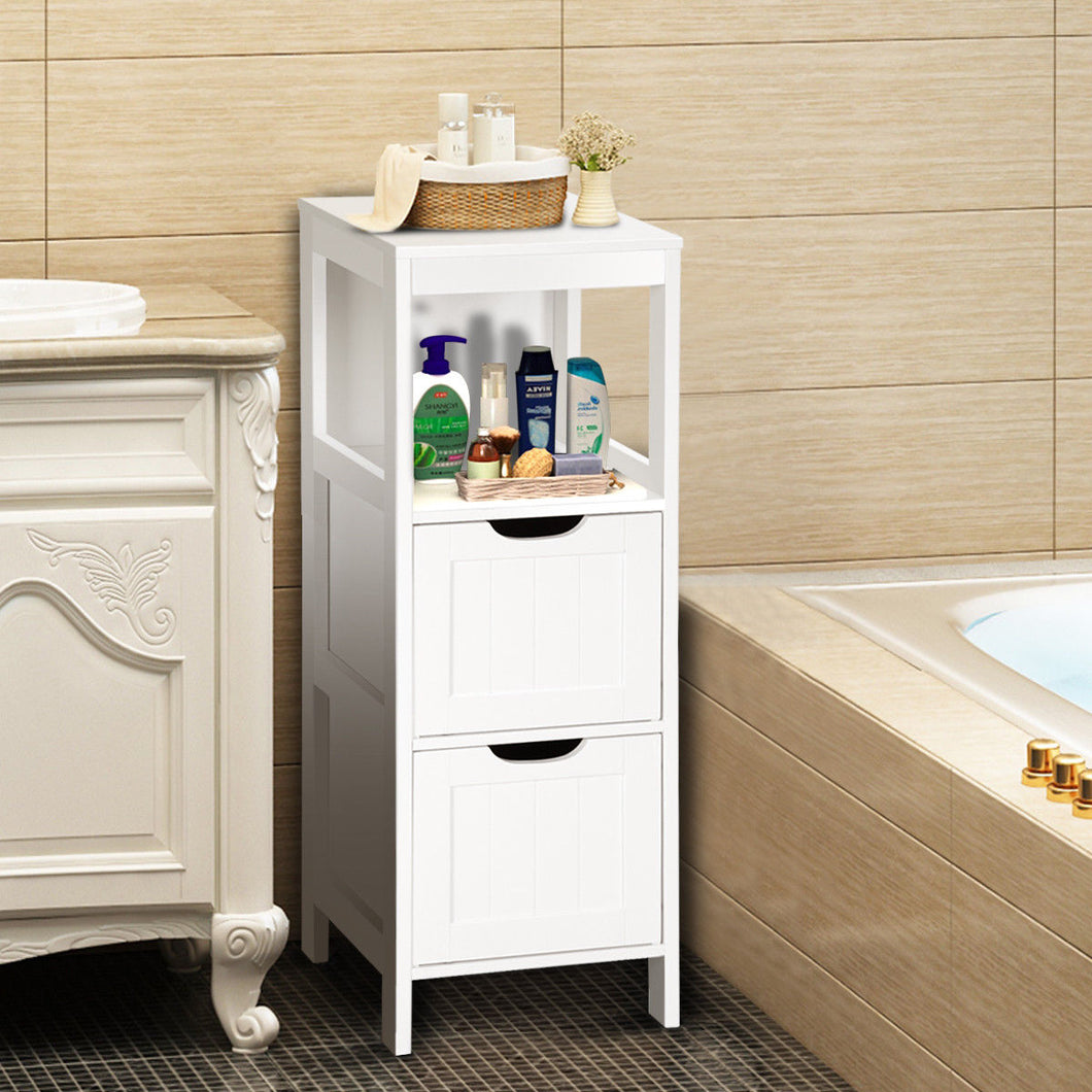 Gymax Bathroom Floor Cabinet Multifunctional Bathroom Storage Organizer With 2 Drawers