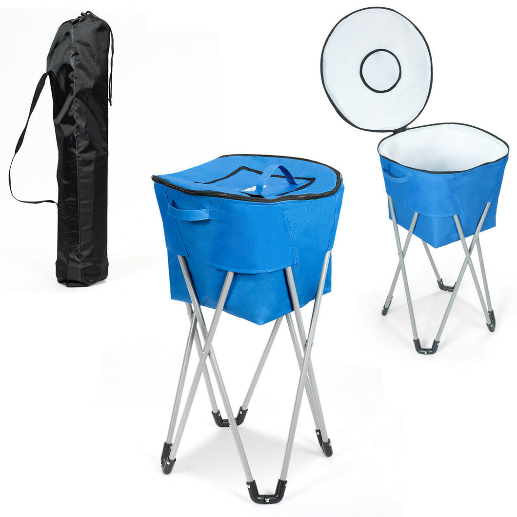 Gymax Portable Insulated Tub Cooler with  Folding Stand & Carry Bag Party Picnic Blue