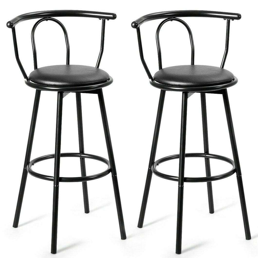 Gymax Set of 2 Bar Stools Counter Pub Chairs Swivel Seat Metal Frame with  Footrest Black