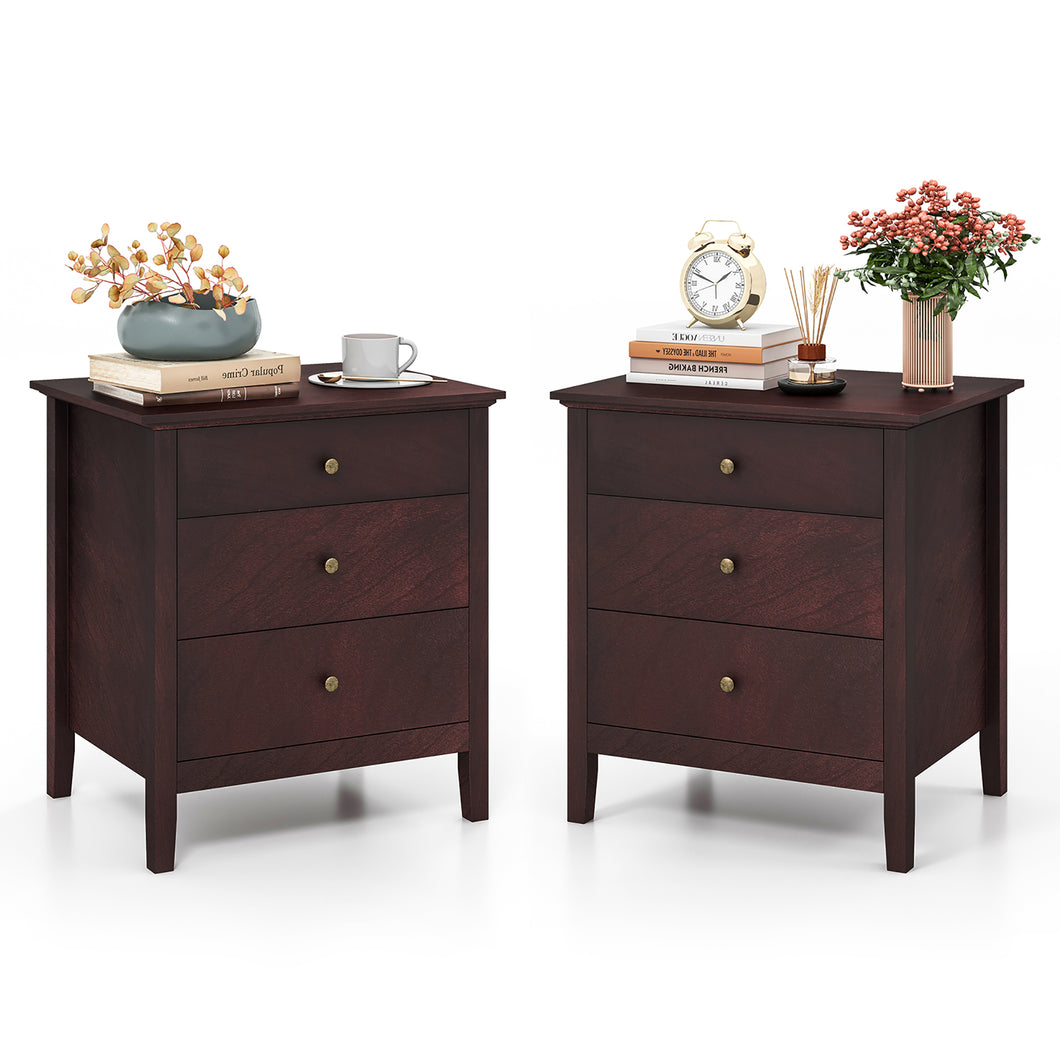 Gymax Set of 2 Nightstand Beside End Side Table Accent Table Brown